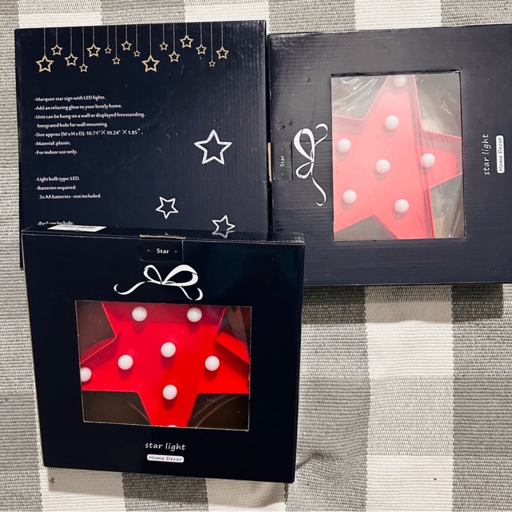 NEW Set of THREE red led star lights for children kids & home decor